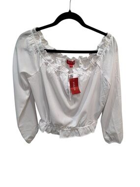 GUESS Gallia White Peasant Off Shoulder Long Sleeve Ruffled Blouse Sz M Gypsy